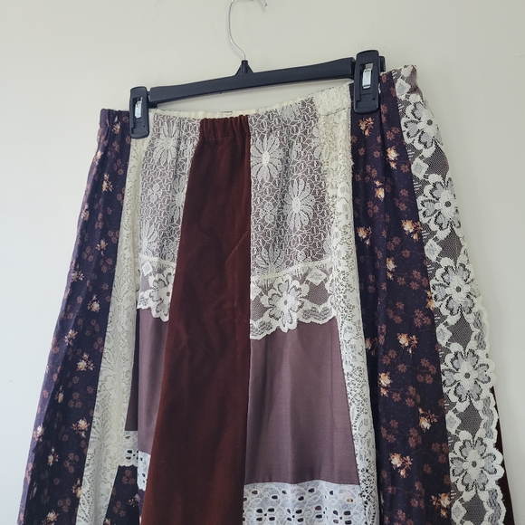 Carefree Fashions Vintage  Maxi Skirt Brown Ivory Lace Cottagecore Small Medium - Picture 3 of 6